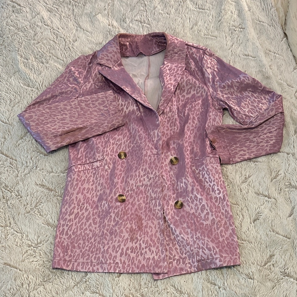 Stylish Pink Leopard Print Women's Jacket